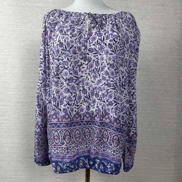 Lucky Brand Tops - Lucky Brand Boho Peasant Blouse Purple Floral Border Print Cottagecore Top